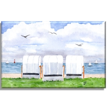Leinwand 40 x 30 cm Keilrahmen Canvas-Leinen Aquarell Maritim Kunst Druck Kunstdruck Nordsee Wilhelmshaven Strandkorb Strand Jadebusen